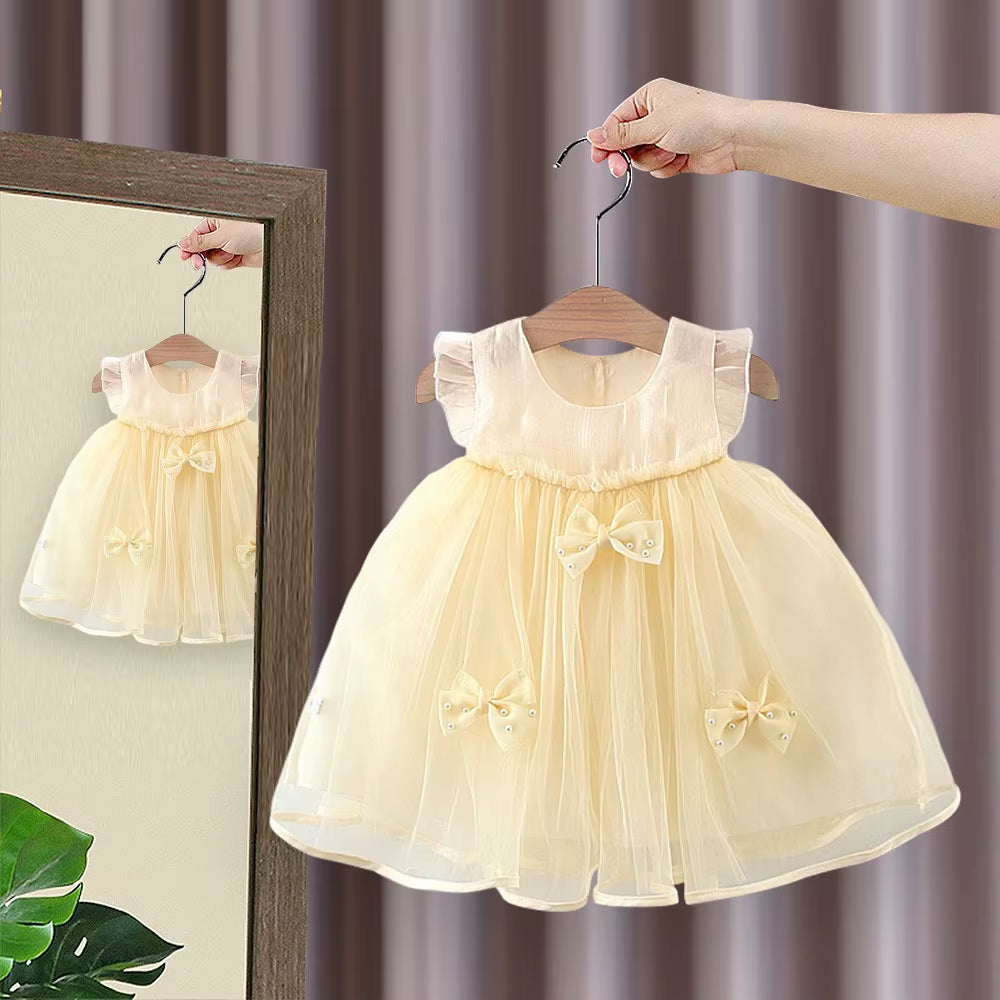 CloudWhimsy – Flying Sleeve Princess Dress with Bow for Little Girls