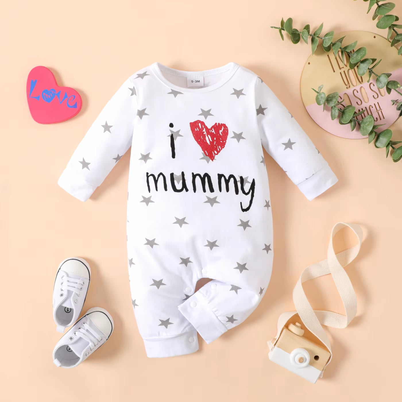 HeartWhisper – Cotton Long-Sleeve Printed Baby Jumpsuit