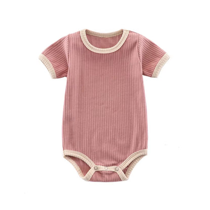 SoftNest – Ribbed Cotton Short Sleeve Romper for Newborns